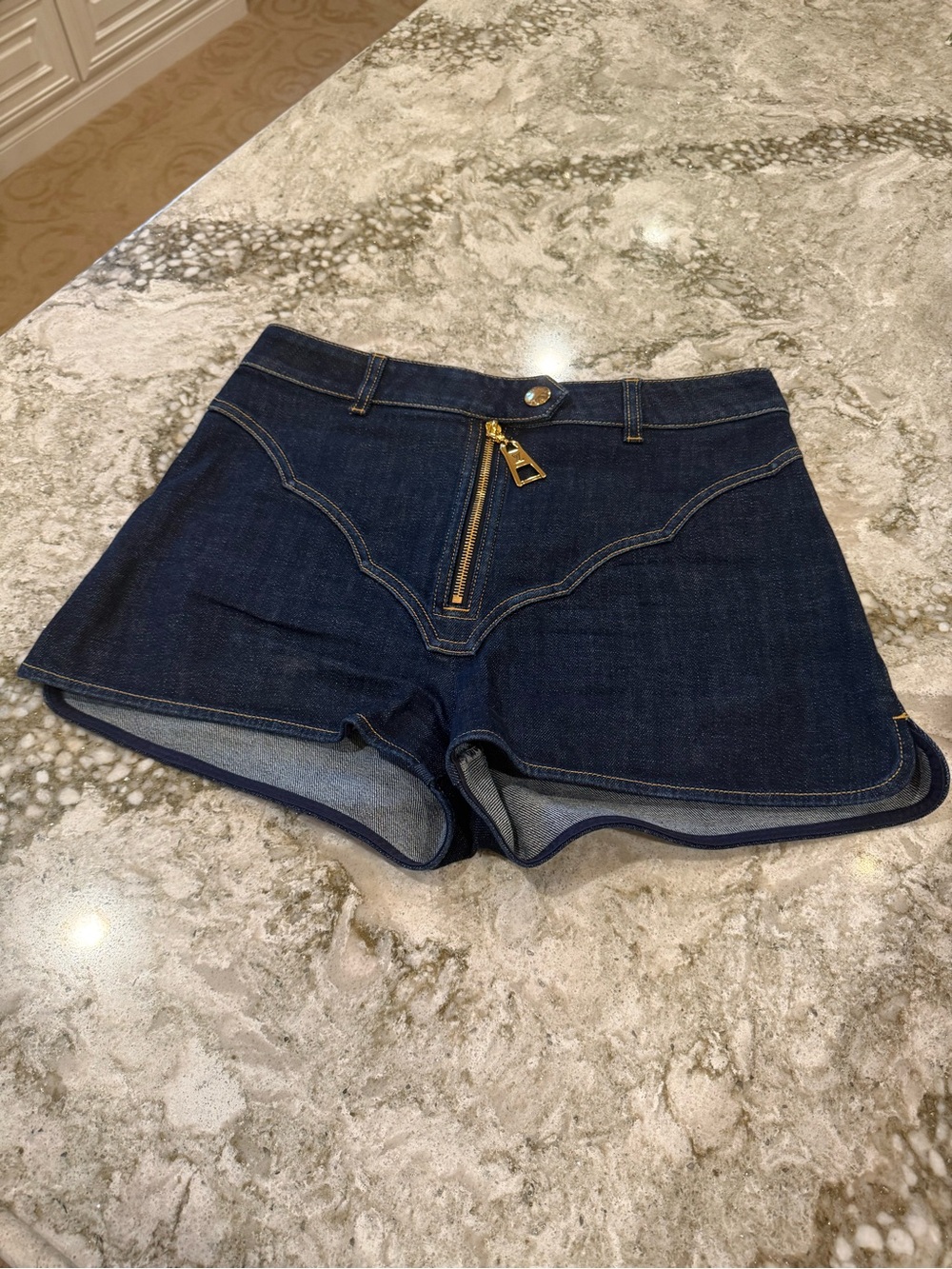 Louis Vuitton Dark Blue Denim Zip-Front High-Waist Shorts